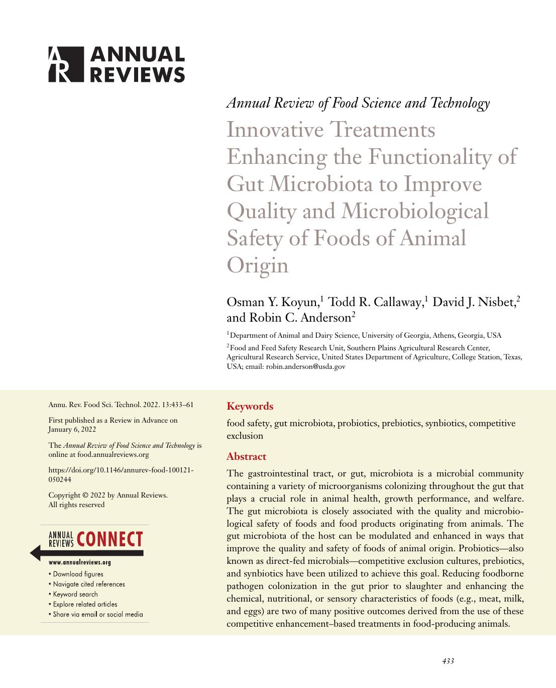 Innovative Treatments Enhancing the Functionality of Gut Microbiota to Improve Quality and Microbiological Safety of Foods of Animal Origin by Osman Y. Koyun Todd R. Callaway David J. Nisbet Robin C. Anderson