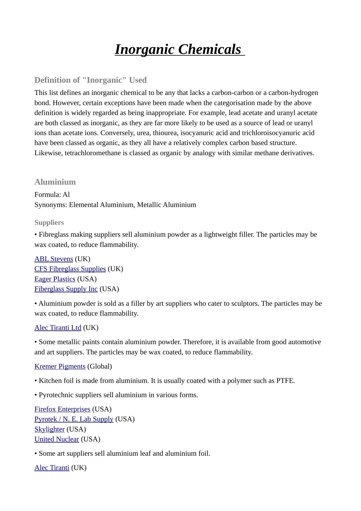 Inorganic Chemicals by Unknown