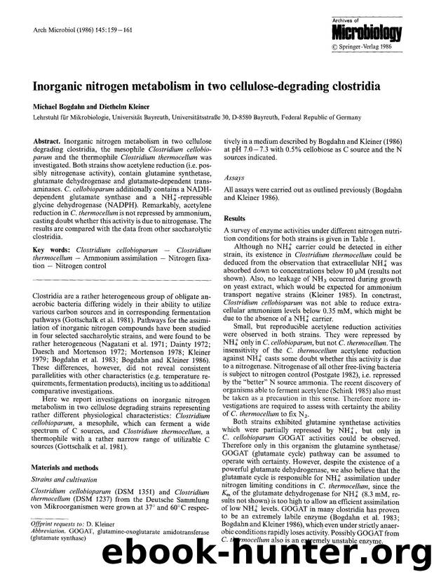 Inorganic nitrogen metabolism in two cellulose-degrading clostridia by Unknown