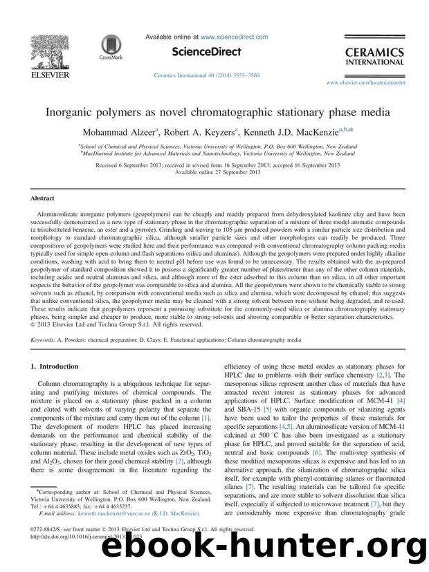 Inorganic polymers as novel chromatographic stationary phase media by Mohammad Alzeer & Robert A. Keyzers & Kenneth J.D. MacKenzie