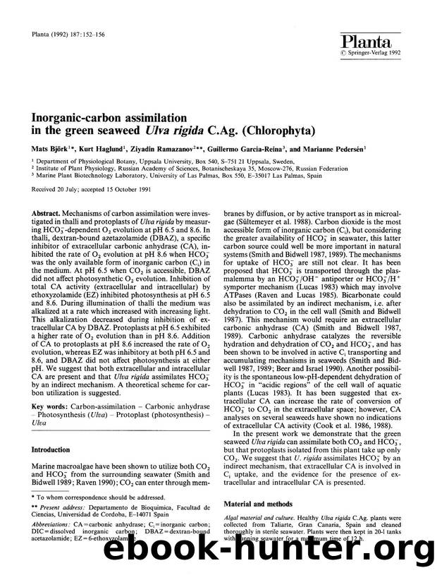 Inorganic-carbon assimilation in the green seaweed <Emphasis Type="Italic">Ulva rigida<Emphasis> C.Ag. (Chlorophyta) by Unknown