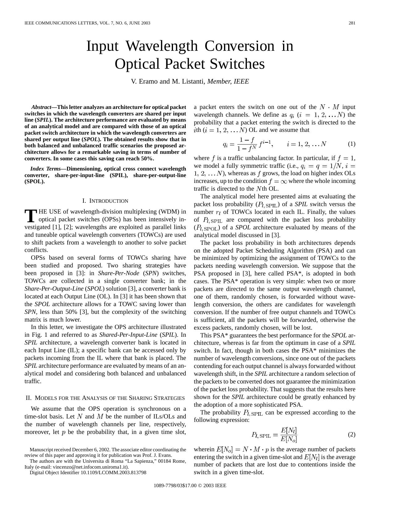 Input wavelength conversion in optical packet switches - Communications Letters, IEEE by Unknown