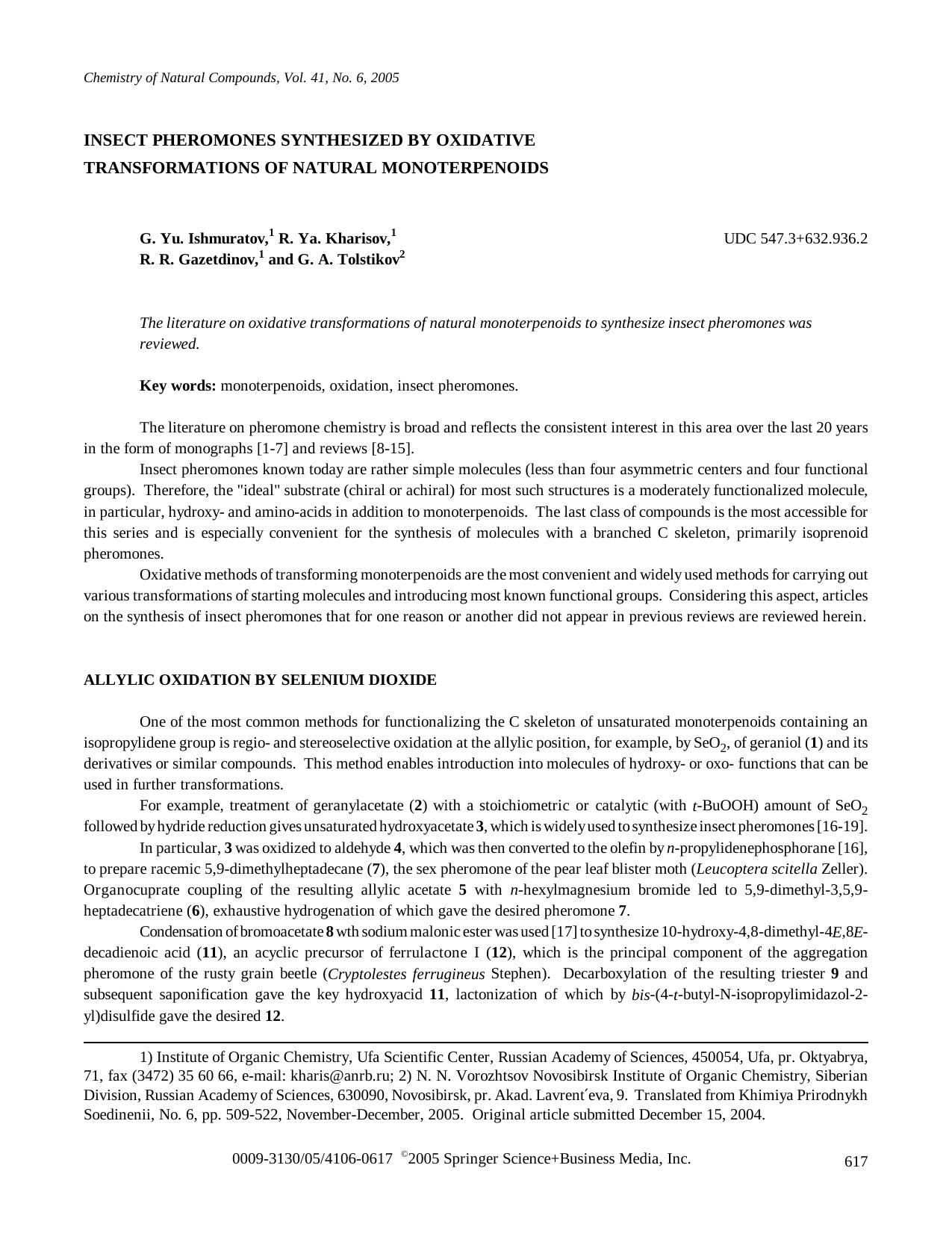 Insect Pheromones Synthesized by Oxidative Transformations of Natural Monoterpenoids by Unknown