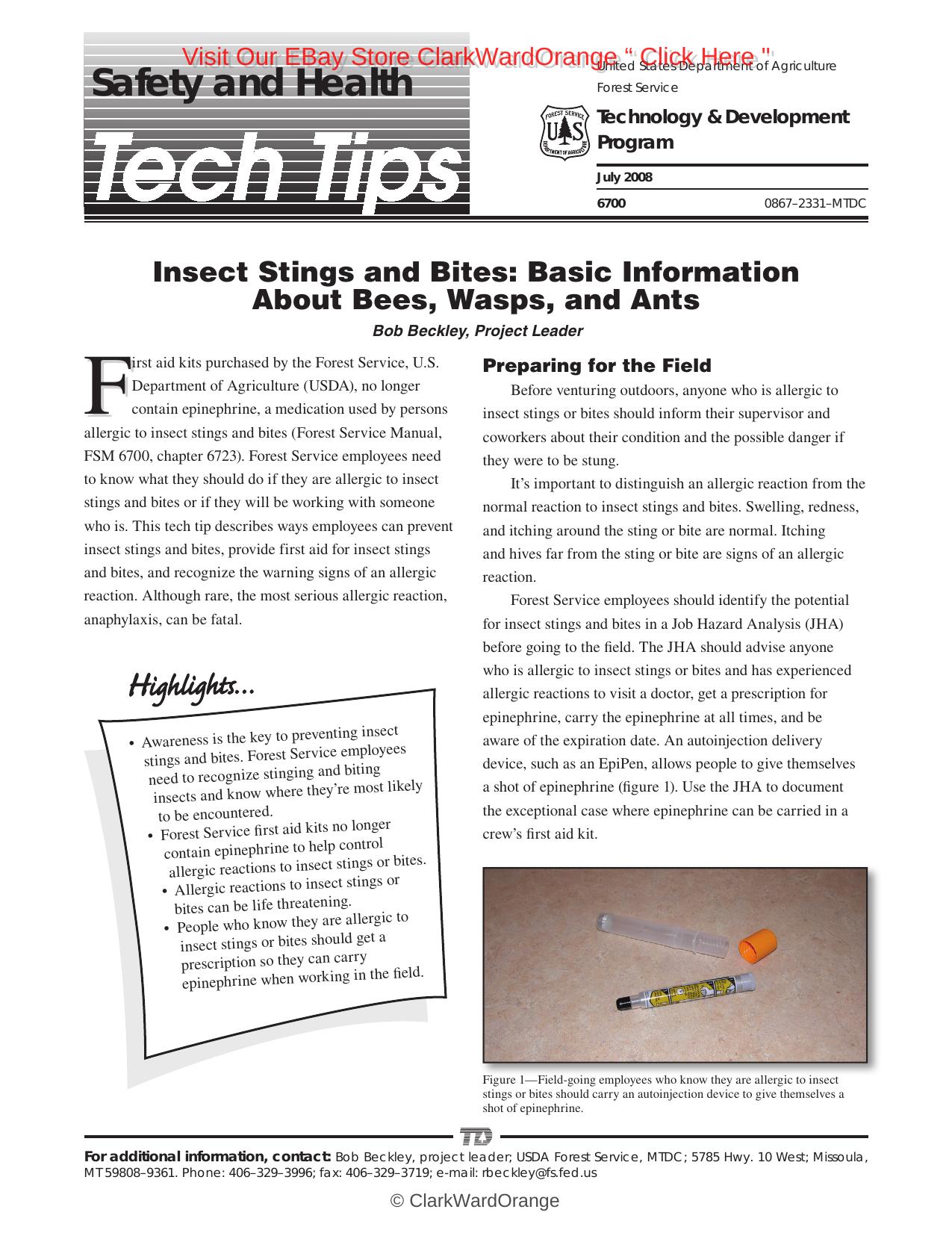 Insect Stings and Bites: Basic Information About Bees, Wasps, and Ants by Beckley Bob