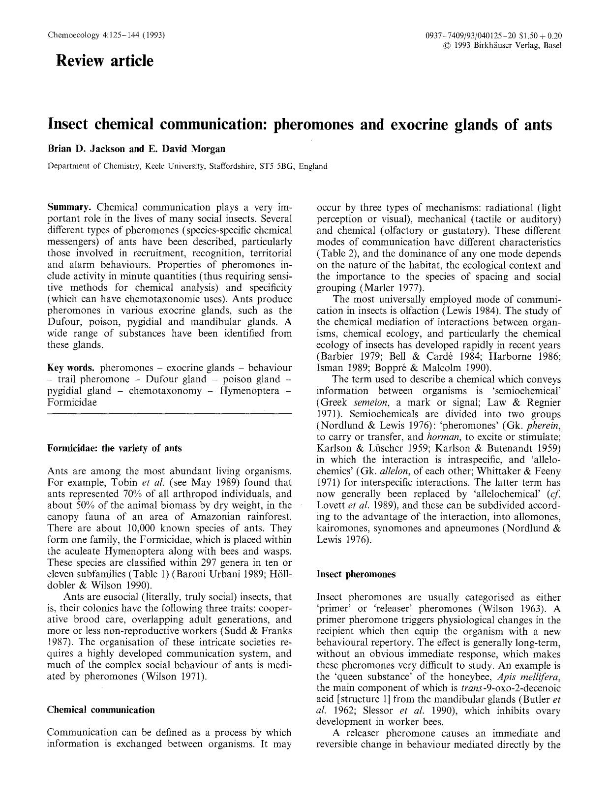 Insect chemical communication: Pheromones and exocrine glands of ants by Unknown