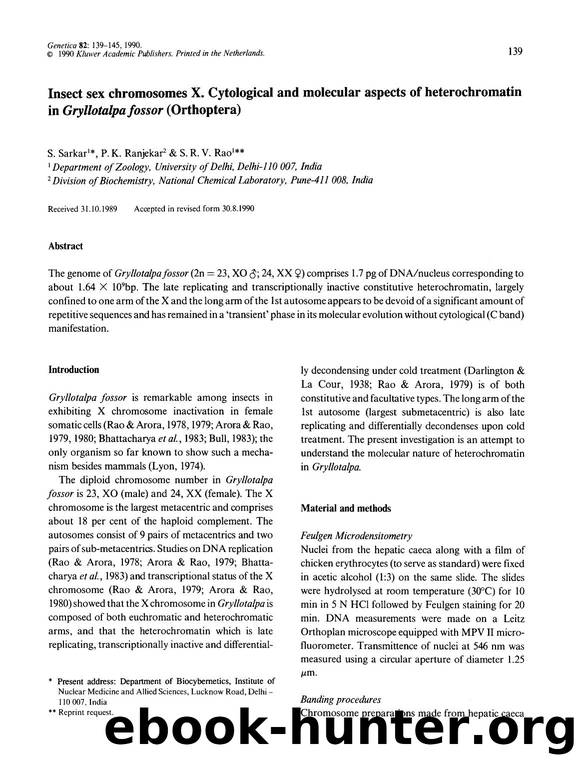 Insect sex chromosomes X. Cytological and molecular aspects of heterochromatin in <Emphasis Type="Italic">Gryllotalpa fossor<Emphasis> (Orthoptera) by Unknown