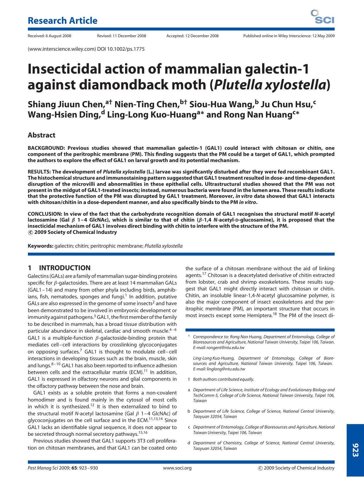 Insecticidal action of mammalian galectin-1 against diamondback moth (Plutella xylostella) by Unknown