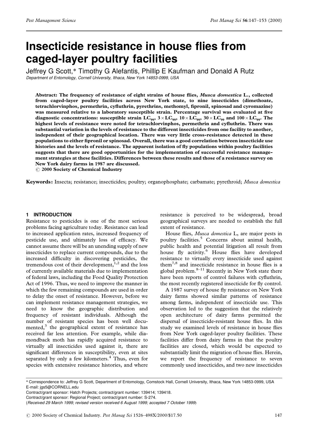 Insecticide resistance in house flies from caged-layer poultry facilities by Unknown
