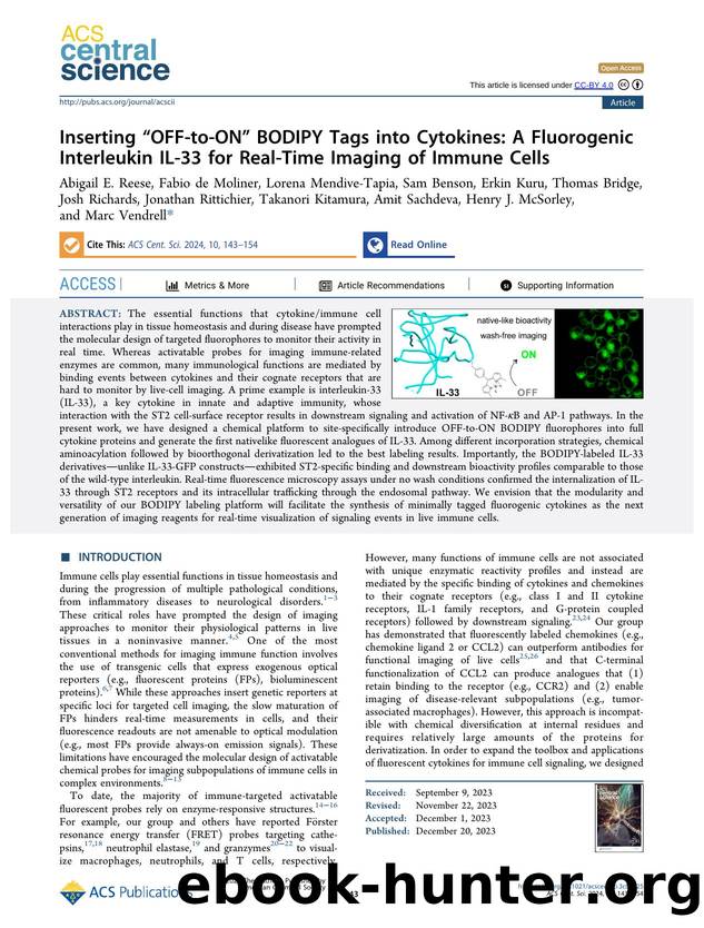 Inserting âOFF-to-ONâ BODIPY Tags into Cytokines: A Fluorogenic Interleukin IL-33 for Real-Time Imaging of Immune Cells by unknow