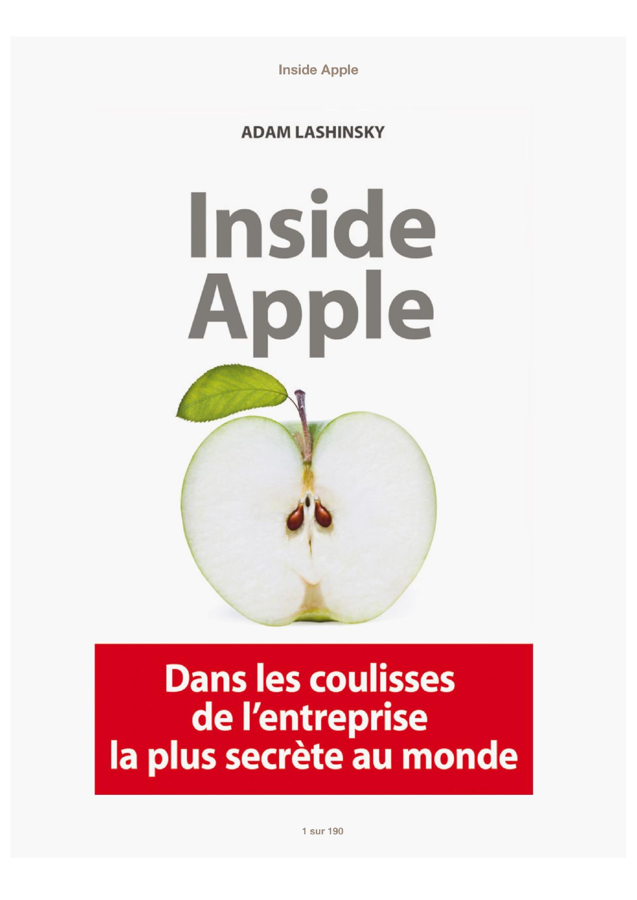 Inside Apple: dans les coulisses de l'entreprise la plus secrete au monde by Lashinsky Adam