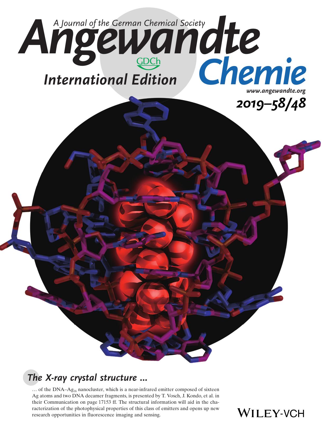 Inside Back Cover: Crystal structure of a NIRâEmitting DNAâStabilized Ag16 Nanocluster (Angew. Chem. Int. Ed. 482019) by Unknown