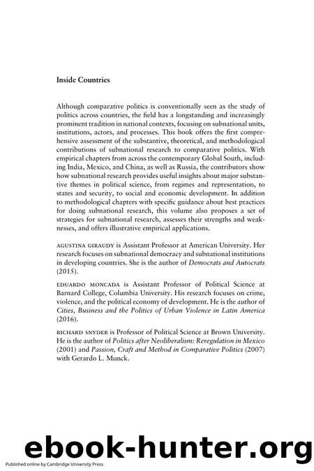 Inside Countries: Subnational Research in Comparative Politics by Agustina Giraudy Eduardo Moncada Richard Snyder