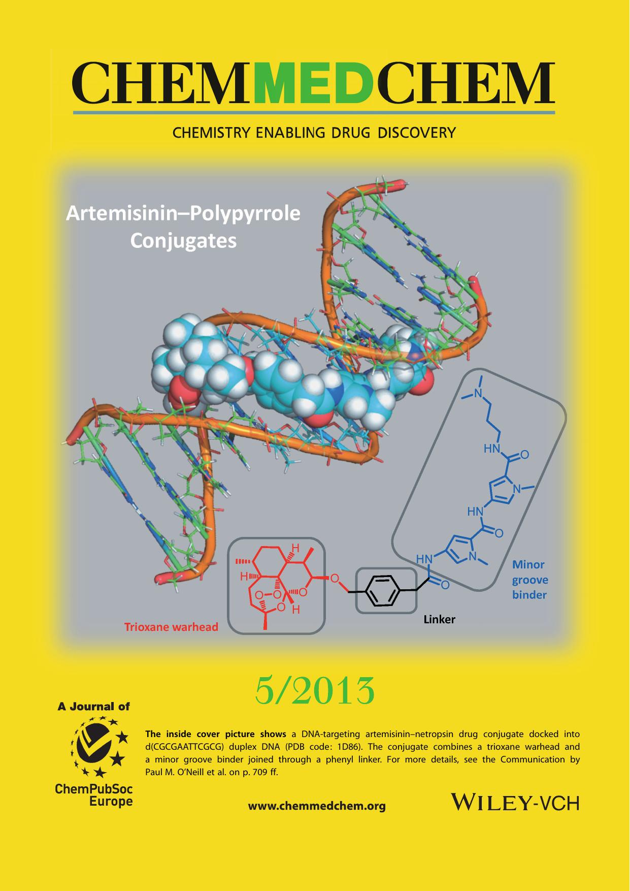 Inside Cover: ArtemisininPolypyrrole Conjugates: Synthesis, DNA Binding Studies and Preliminary Antiproliferative Evaluation (ChemMedChem 52013) by Unknown