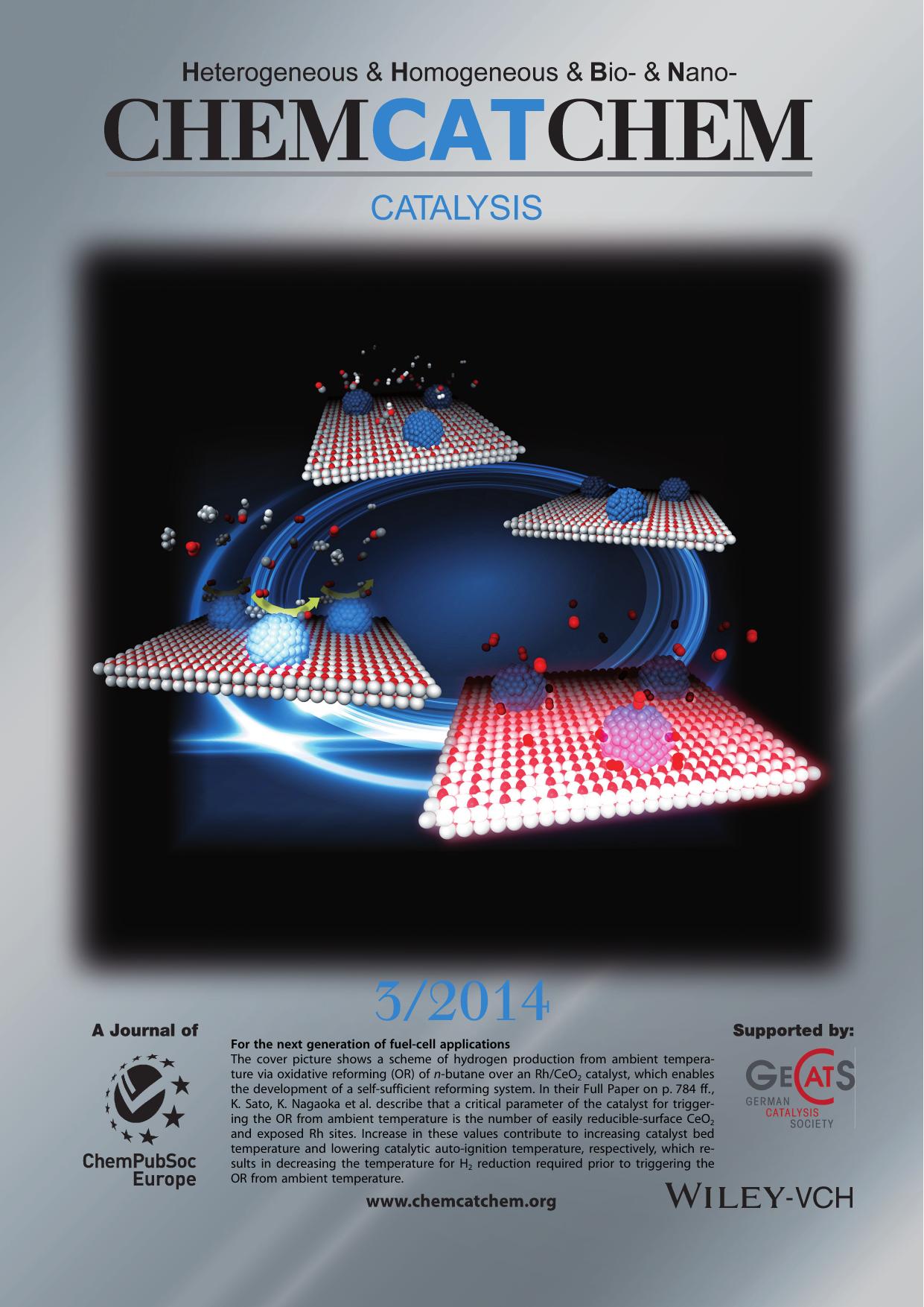 Inside Cover: Effect of the Nature of the CeO2 Support of the Rh Catalyst on Triggering the Oxidative Reforming of nButane for H2 Production from Ambient Temperature (ChemCatChem 32014) by Unknown
