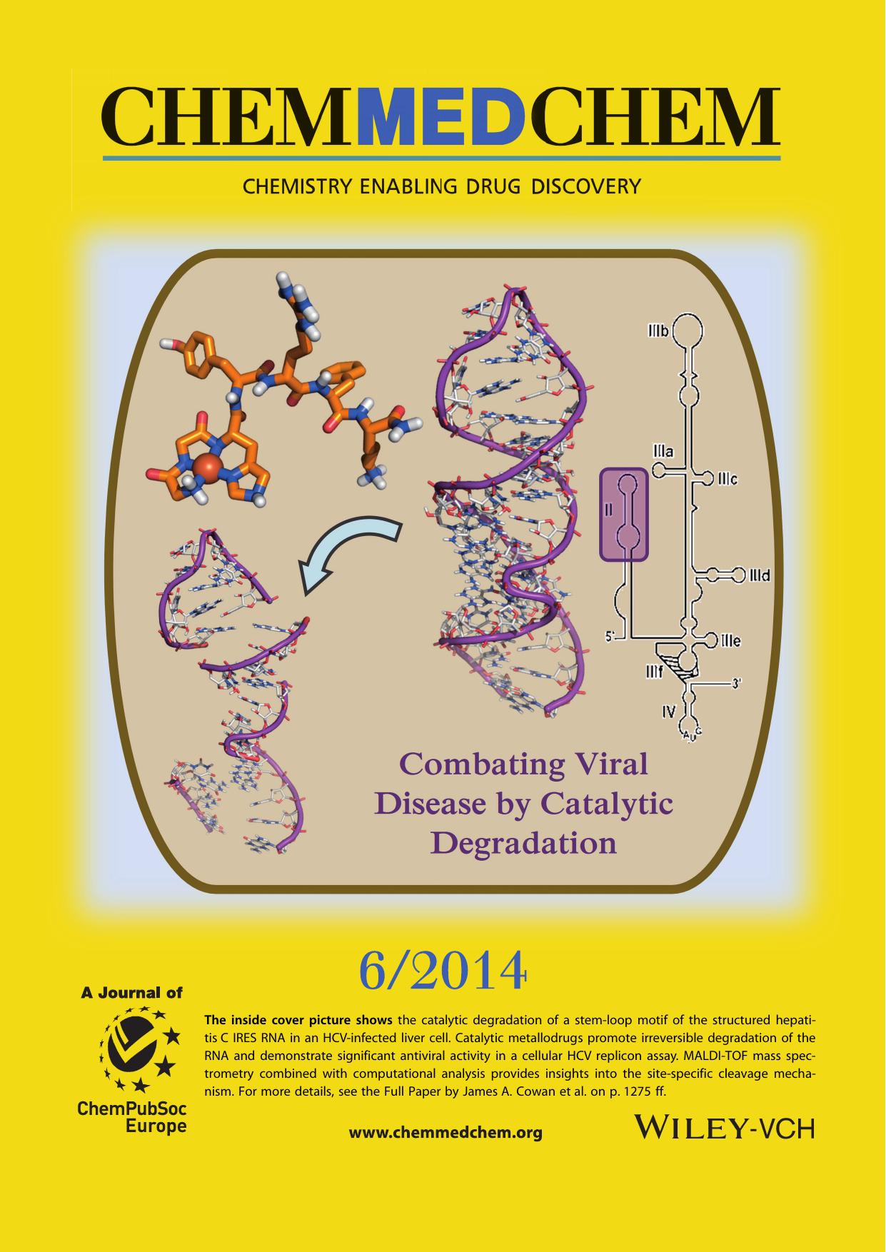 Inside Cover: Insight into the Recognition, Binding, and Reactivity of Catalytic Metallodrugs Targeting Stem LoopIIb of HepatitisC IRES RNA (ChemMedChem 62014) by Unknown