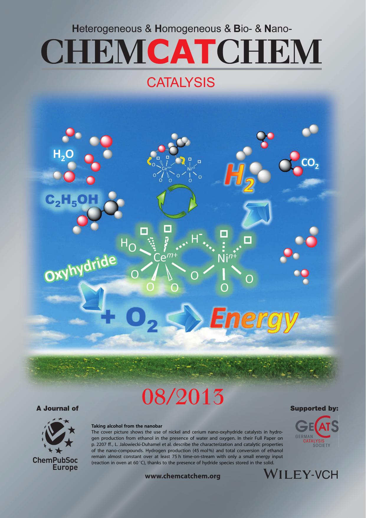 Inside Cover: Room Temperature Hydrogen Production from Ethanol over CeNiXHZOY NanoOxyhydride Catalysts (ChemCatChem 82013) by Unknown