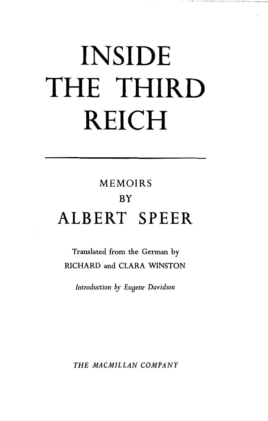 Inside the Third Reich, Memoirs by Albert Speer by Unknown