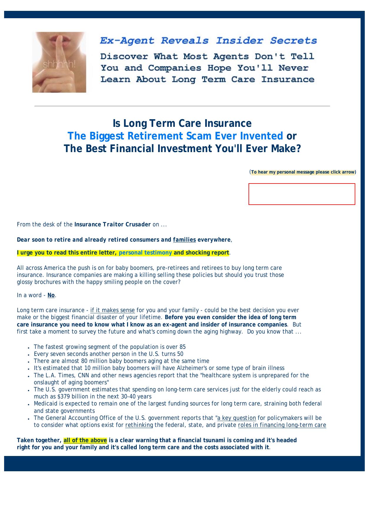 Insider Secrets To Long Term Care Insurance Consumer Buying Guide. by Best of Kuszter's Collection