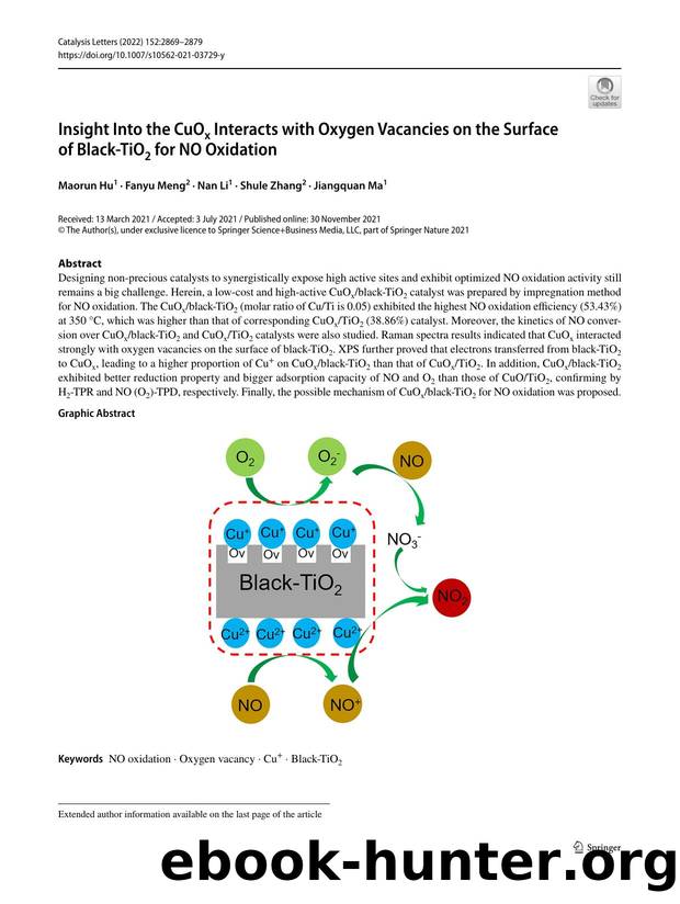 Insight Into the CuOx Interacts with Oxygen Vacancies on the Surface of Black-TiO2 for NO Oxidation by Maorun Hu & Fanyu Meng & Nan Li & Shule Zhang & Jiangquan Ma