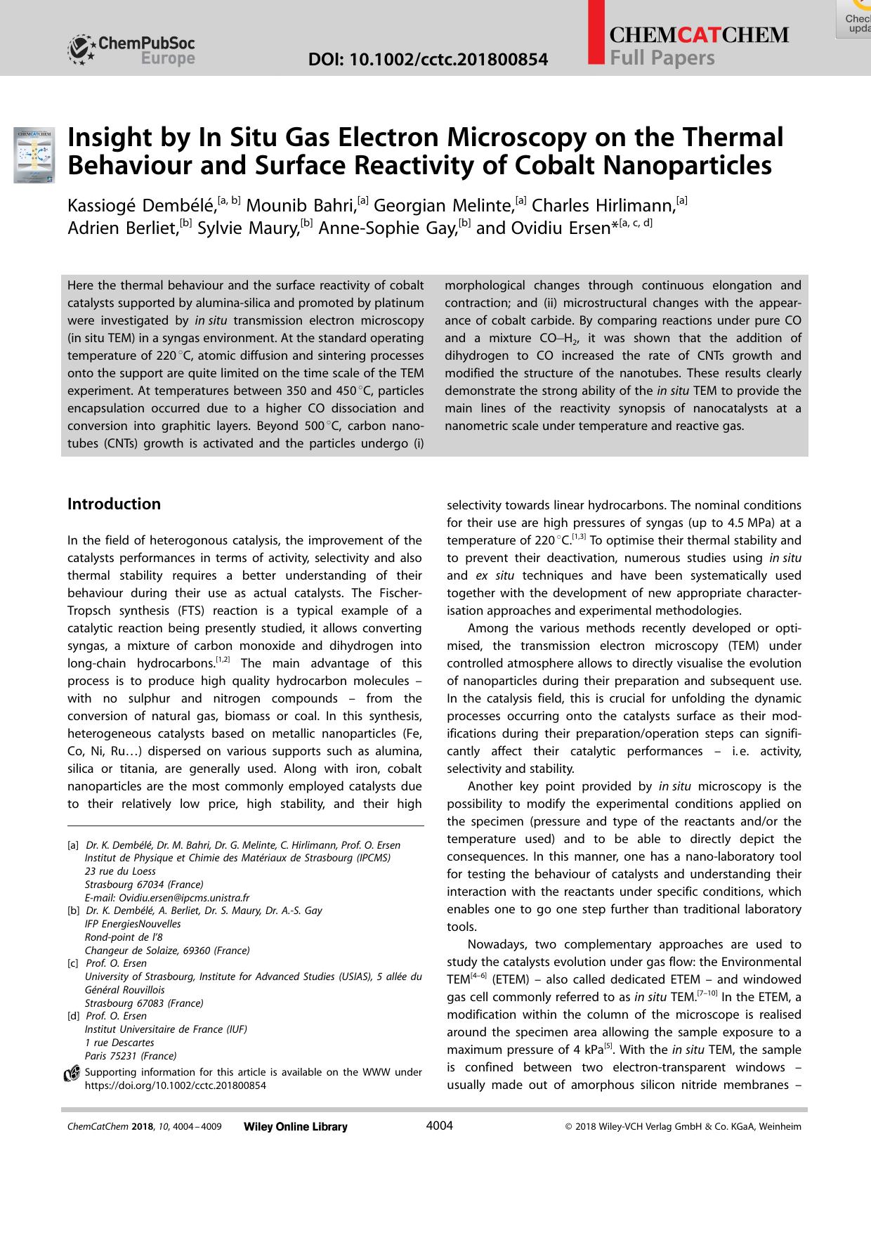 Insight by In Situ Gas Electron Microscopy on the Thermal Behaviour and Surface Reactivity of Cobalt Nanoparticles by Unknown
