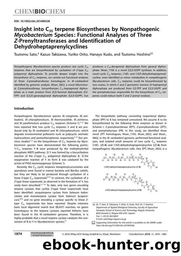 Insight into C35 terpene Biosyntheses by Nonpathogenic Mycobacterium Species: Functional Analyses of Three ZPrenyltransferases and Identification of Dehydroheptaprenylcyclines by Unknown