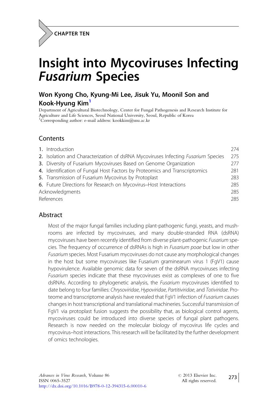 Insight into Mycoviruses Infecting Fusarium Species by Won Kyong Cho & Kyung-Mi Lee & Jisuk Yu & Moonil Son & Kook-Hyung Kim