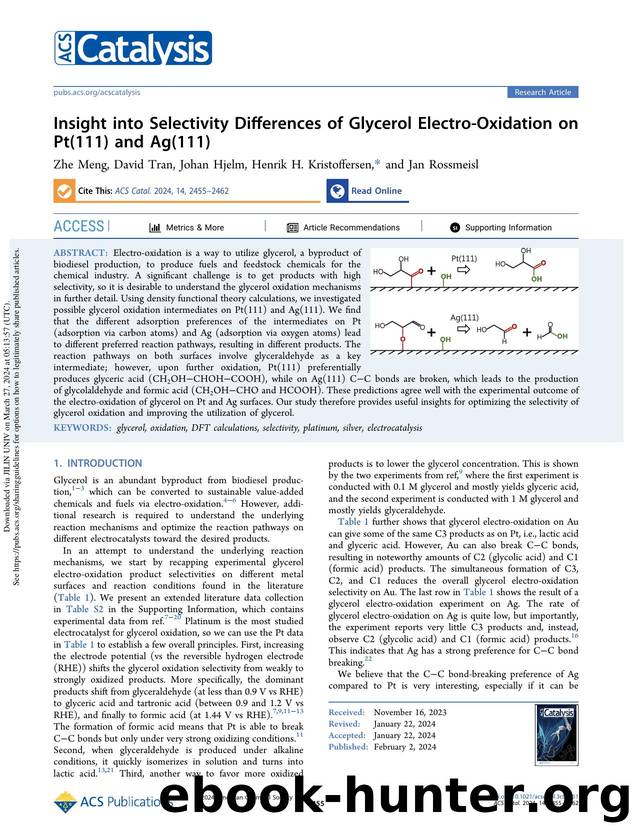 Insight into Selectivity Differences of Glycerol Electro-Oxidation on Pt(111) and Ag(111) by Zhe Meng David Tran Johan Hjelm Henrik H. Kristoffersen & Jan Rossmeisl