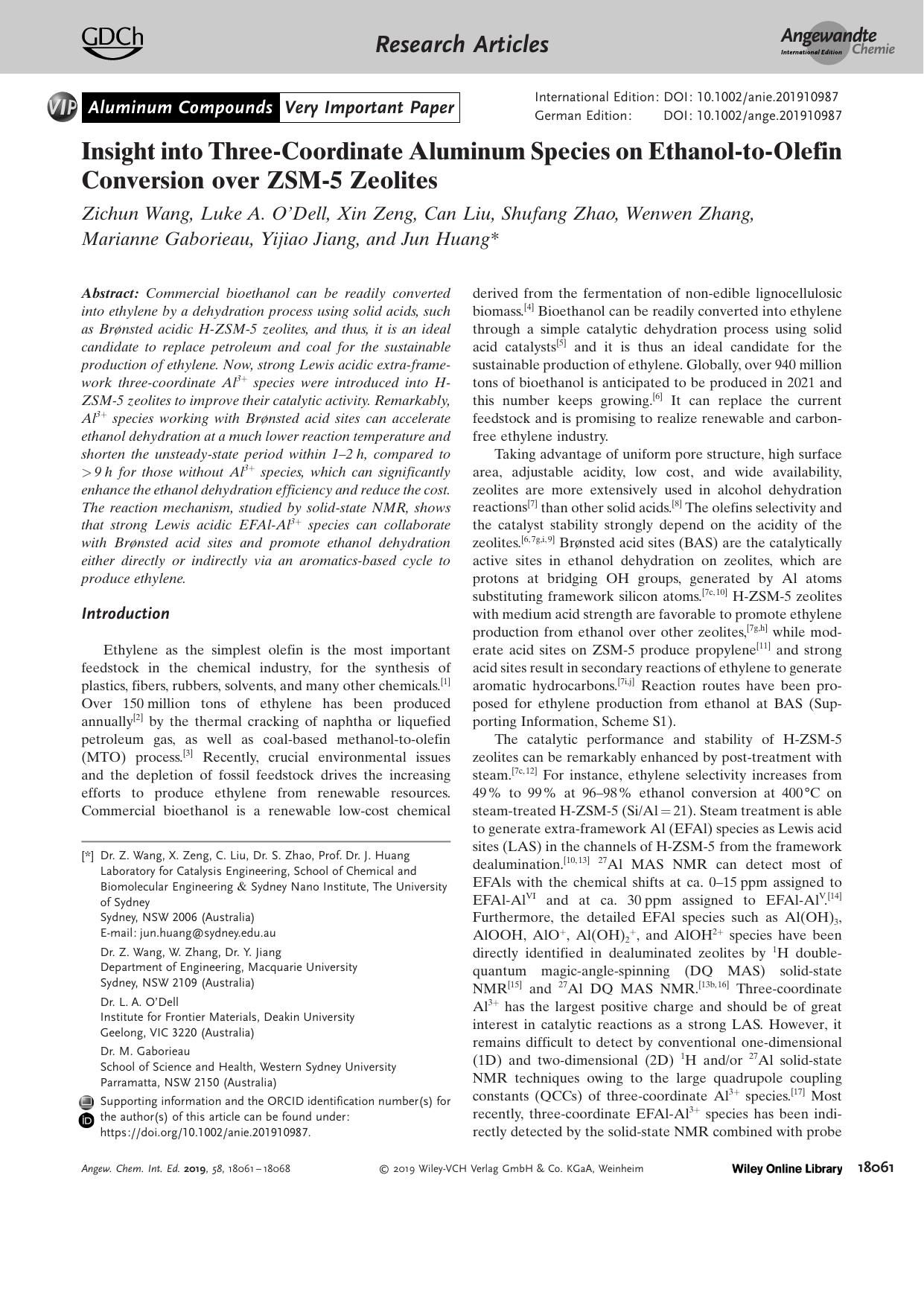 Insight into ThreeâCoordinate Aluminum Species on EthanolâtoâOlefin Conversion over ZSMâ5 Zeolites by Unknown
