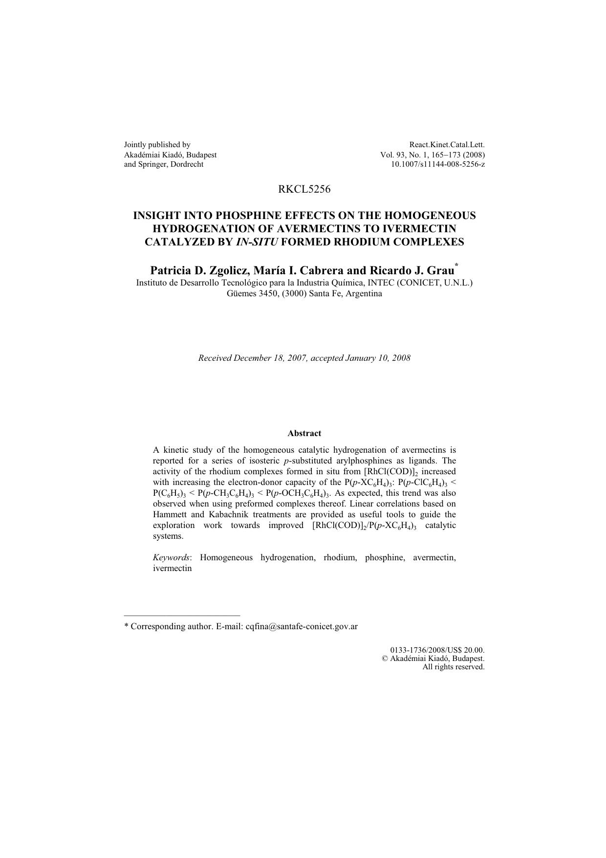 Insight into phosphine effects on the homogeneous hydrogenation of avermectins to ivermectin catalyzed by <Emphasis Type="Italic">in-situ<Emphasis> formed rhodium complexes by Unknown