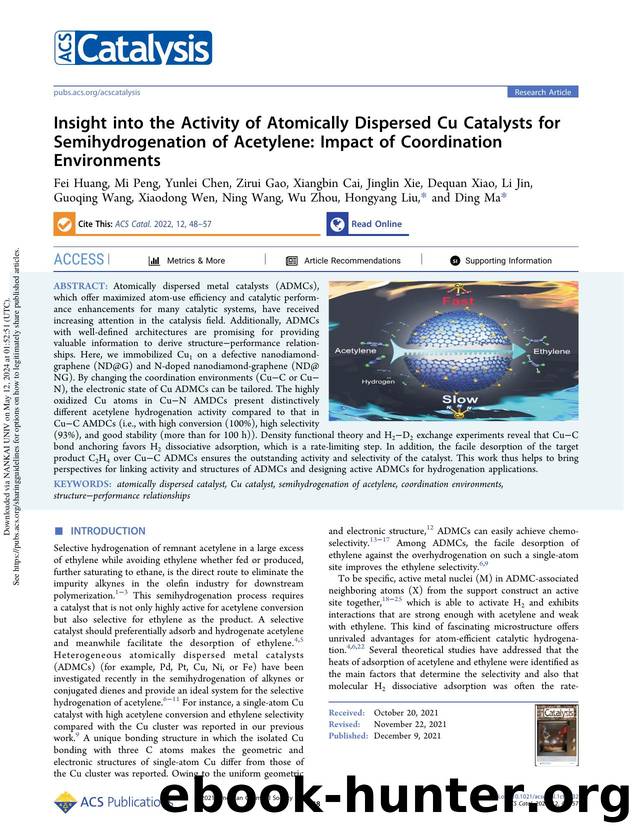 Insight into the Activity of Atomically Dispersed Cu Catalysts for Semihydrogenation of Acetylene: Impact of Coordination Environments by unknow