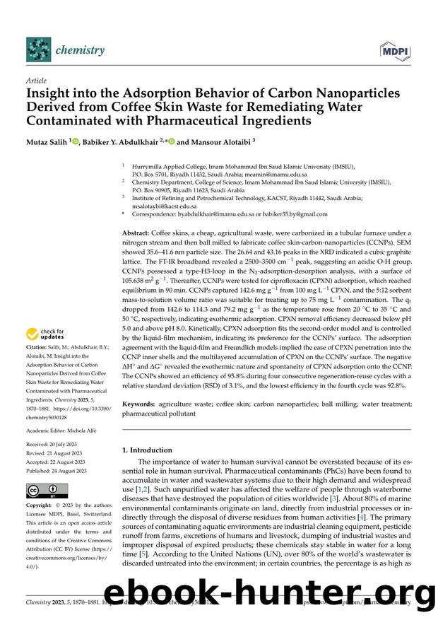 Insight into the Adsorption Behavior of Carbon Nanoparticles Derived from Coffee Skin Waste for Remediating Water Contaminated with Pharmaceutical Ingredients by Mutaz Salih Babiker Y. Abdulkhair & Mansour Alotaibi