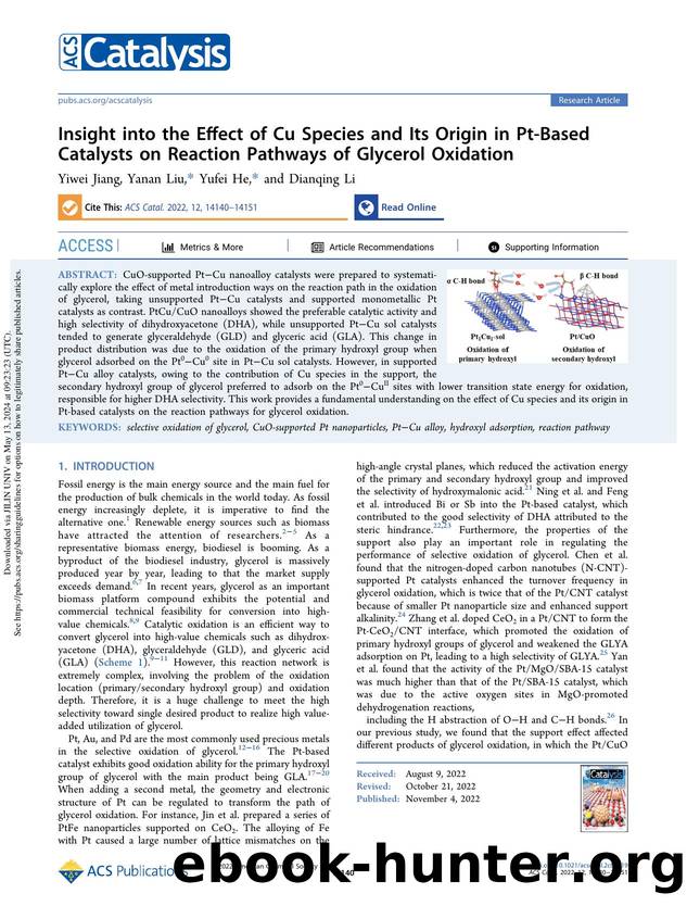 Insight into the Effect of Cu Species and Its Origin in Pt-Based Catalysts on Reaction Pathways of Glycerol Oxidation by Yiwei Jiang Yanan Liu Yufei He & Dianqing Li