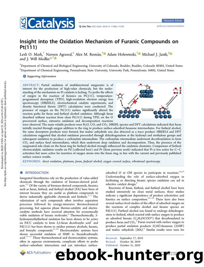 Insight into the Oxidation Mechanism of Furanic Compounds on Pt(111) by Lesli O. Mark Naveen Agrawal Alex M. Román Adam Holewinski Michael J. Janik & J. Will Medlin