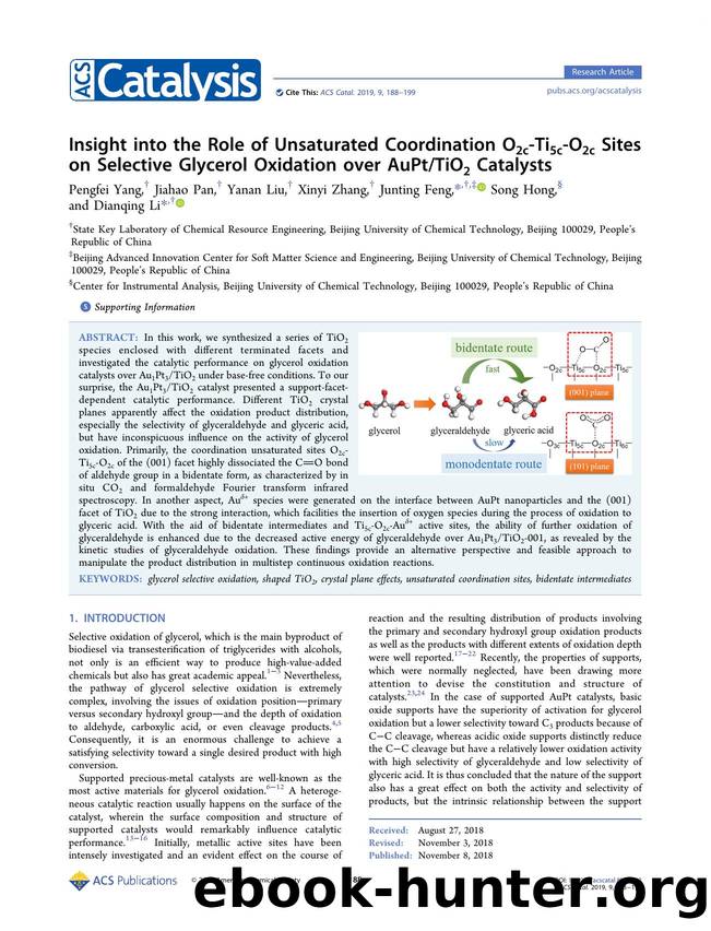Insight into the Role of Unsaturated Coordination O2c-Ti5c-O2c Sites on Selective Glycerol Oxidation over AuPtTiO2 Catalysts by Pengfei Yang Jiahao Pan Yanan Liu Xinyi Zhang Junting Feng Song Hong and Dianqing Li
