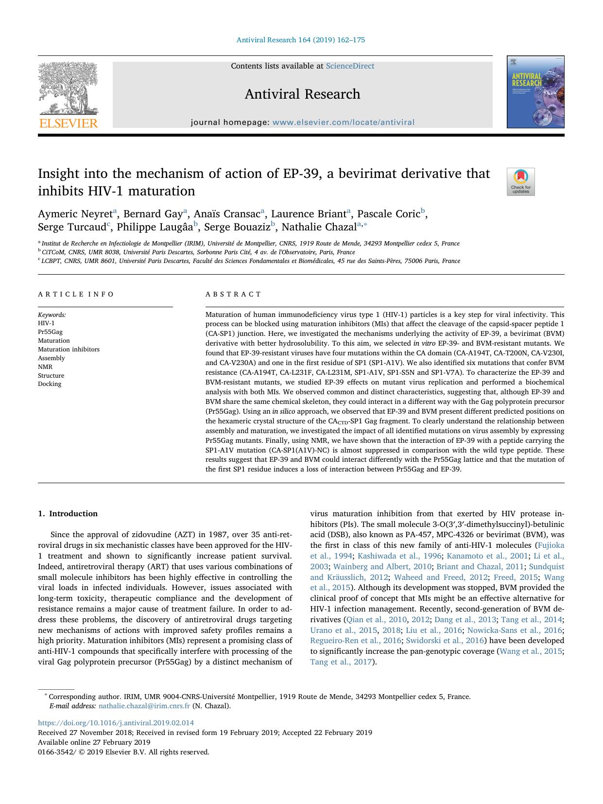 Insight into the mechanism of action of EP-39, a bevirimat derivative that inhibits HIV-1 maturation by unknow