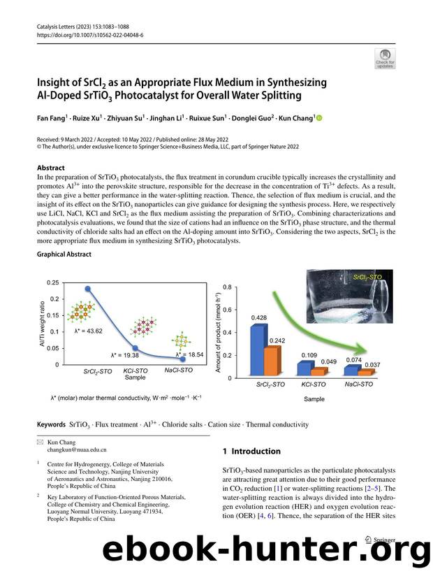 Insight of SrCl2 as an Appropriate Flux Medium in Synthesizing Al-Doped SrTiO3 Photocatalyst for Overall Water Splitting by Fan Fang & Ruize Xu & Zhiyuan Su & Jinghan Li & Ruixue Sun & Donglei Guo & Kun Chang