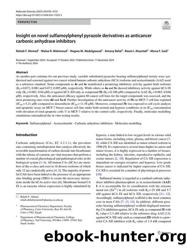 Insight on novel sulfamoylphenyl pyrazole derivatives as anticancer carbonic anhydrase inhibitors by unknow