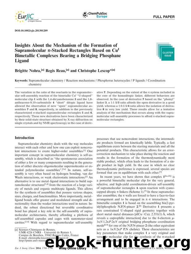 Insights About the Mechanism of the Formation of Supramolecular Stacked Rectangles Based on CuI Bimetallic Complexes Bearing a Bridging Phosphane Ligand by Unknown