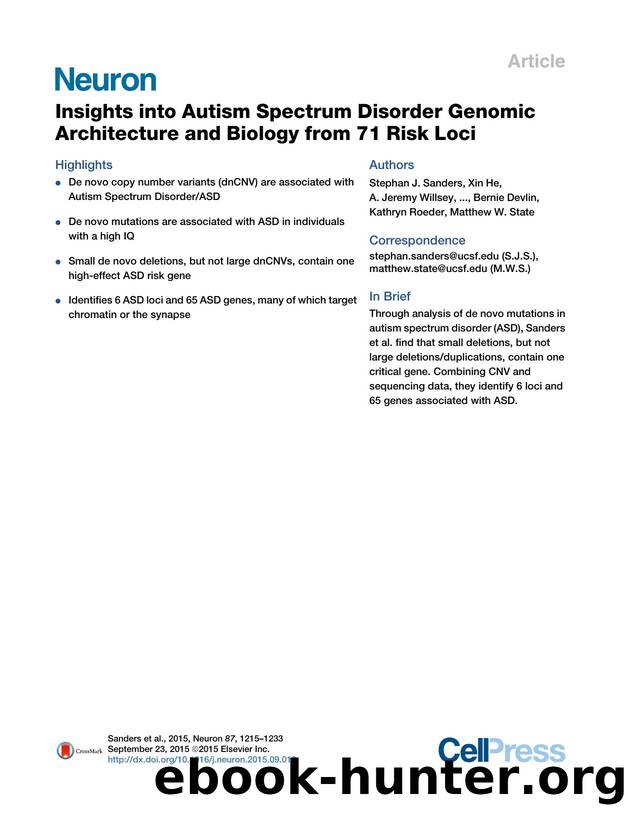 Insights into Autism Spectrum Disorder Genomic Architecture and Biology from 71 Risk Loci by unknow