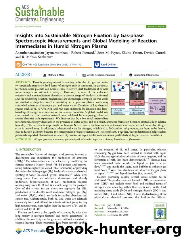 Insights into Sustainable Nitrogen Fixation by Gas-phase Spectroscopic Measurements and Global Modeling of Reaction Intermediates in Humid Nitrogen Plasma by unknow