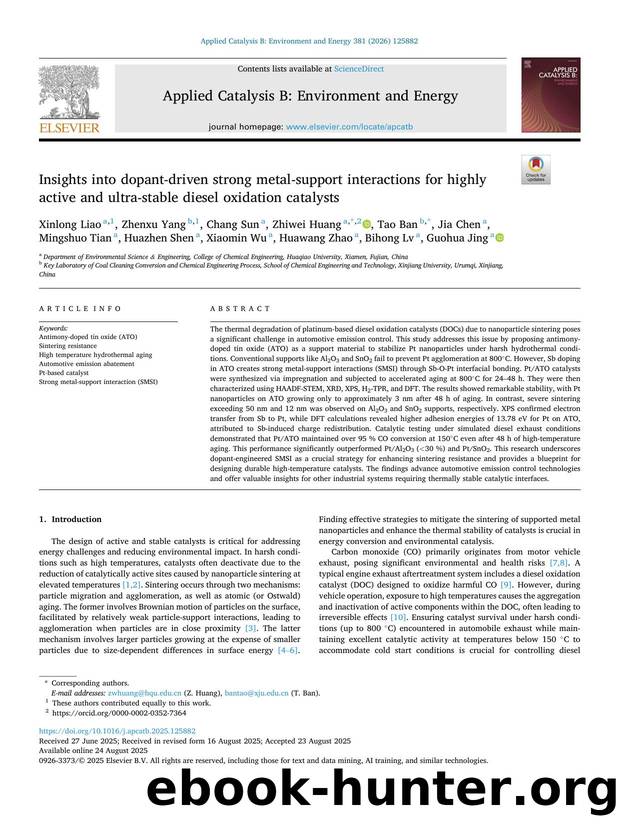 Insights into dopant-driven strong metal-support interactions for highly active and ultra-stable diesel oxidation catalysts by unknow