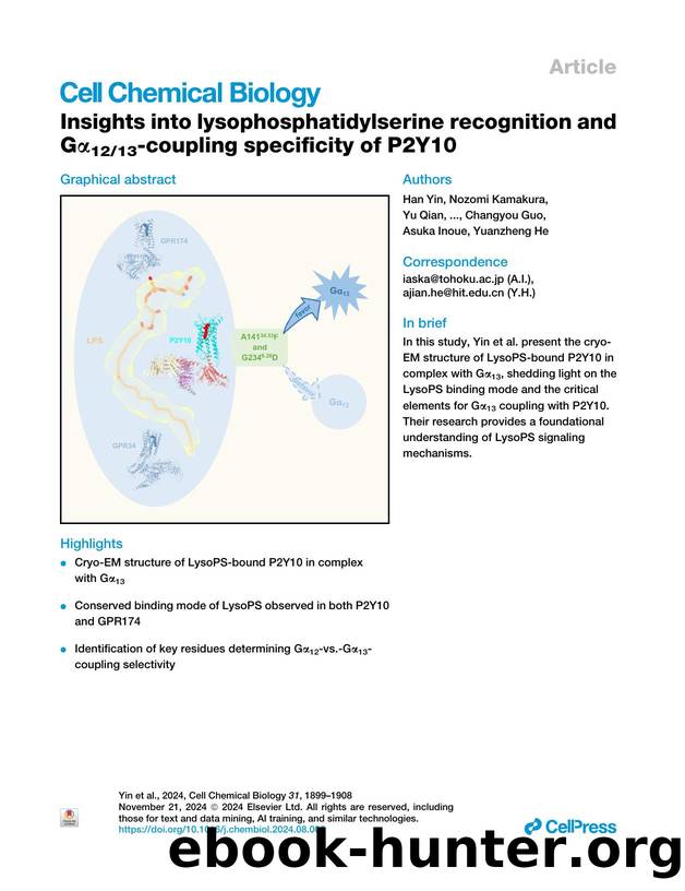 Insights into lysophosphatidylserine recognition and G&alpha;1213-coupling specificity of P2Y10 by unknow