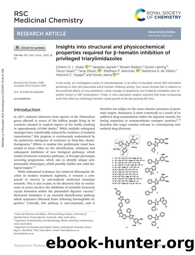 Insights into structural and physicochemical properties required for Î²-hematin inhibition of privileged triarylimidazoles by unknow