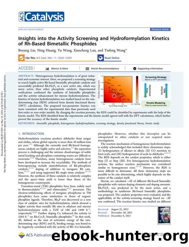 Insights into the Activity Screening and Hydroformylation Kinetics of Rh-Based Bimetallic Phosphides by Boyang Liu Ning Huang Yu Wang Xiaocheng Lan & Tiefeng Wang