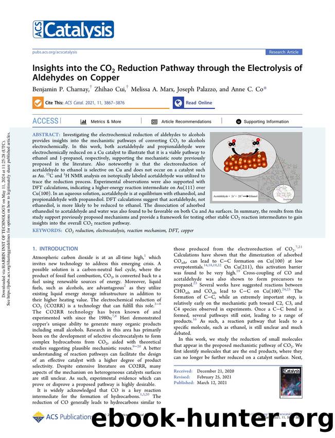 Insights into the CO2 Reduction Pathway through the Electrolysis of Aldehydes on Copper by Benjamin P. Charnay Zhihao Cui Melissa A. Marx Joseph Palazzo & Anne C. Co