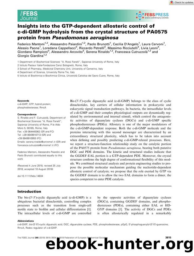 Insights into the GTPâdependent allosteric control of câdiâGMP hydrolysis from the crystal structure of PA0575 protein from PseudomonasÂ aeruginosa by Unknown