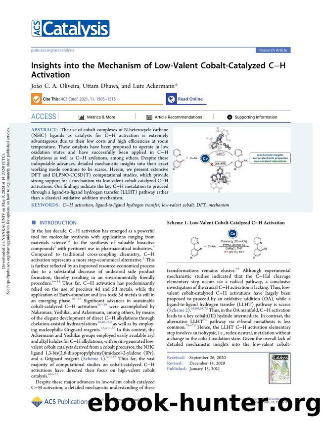 Insights into the Mechanism of Low-Valent Cobalt-Catalyzed CâH Activation by João C. A. Oliveira Uttam Dhawa & Lutz Ackermann