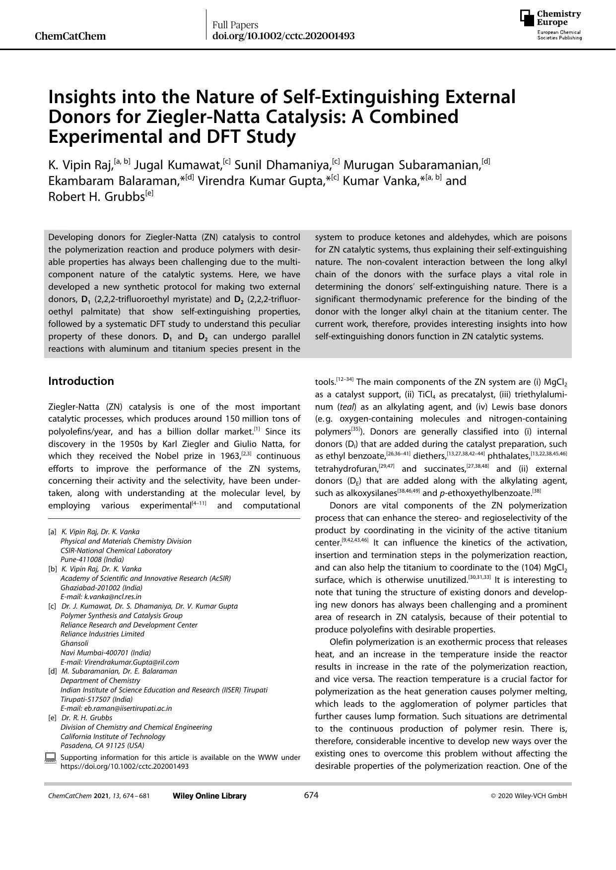Insights into the Nature of SelfâExtinguishing External Donors for ZieglerâNatta Catalysis: A Combined Experimental and DFT Study by Unknown