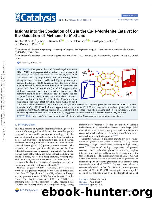 Insights into the Speciation of Cu in the Cu-H-Mordenite Catalyst for the Oxidation of Methane to Methanol by Gordon Brezicki James D. Kammert T. Brent Gunnoe Christopher Paolucci & Robert J. Davis