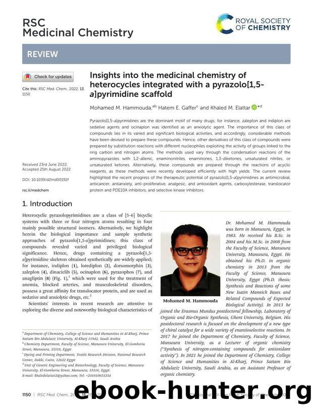 Insights into the medicinal chemistry of heterocycles integrated with a pyrazolo[1,5-a]pyrimidine scaffold by Mohamed M. Hammouda & Hatem E. Gaffer & Khaled M. Elattar